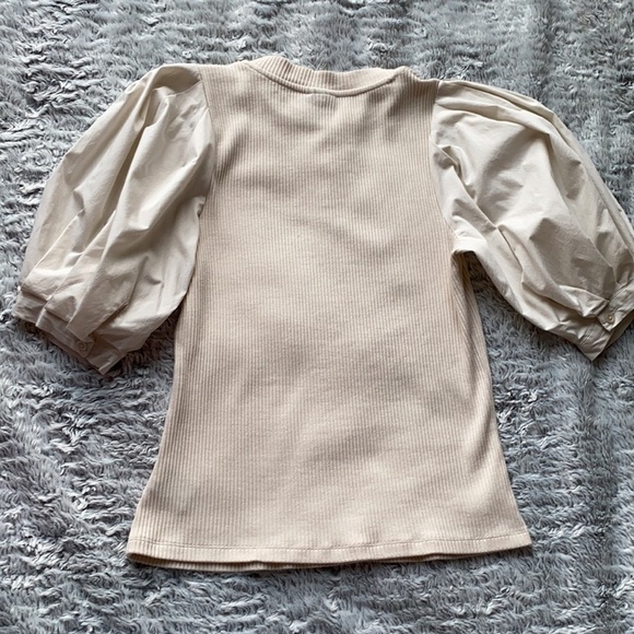 WHO WHAT WHERE Cutie Cream Color Balloon Sleeve Ribbed Top Size Extra Small XS - Picture 5 of 8